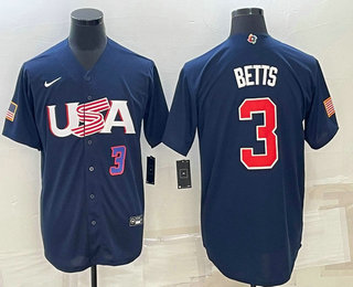 Mens USA Baseball #3 Mookie Betts Number 2023 Navy World Baseball Classic Stitched Jersey